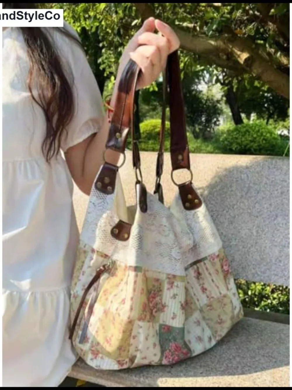 Vintage Lace Hobo Tote Bag with Zipper Pocket Women Shoulder Handbag